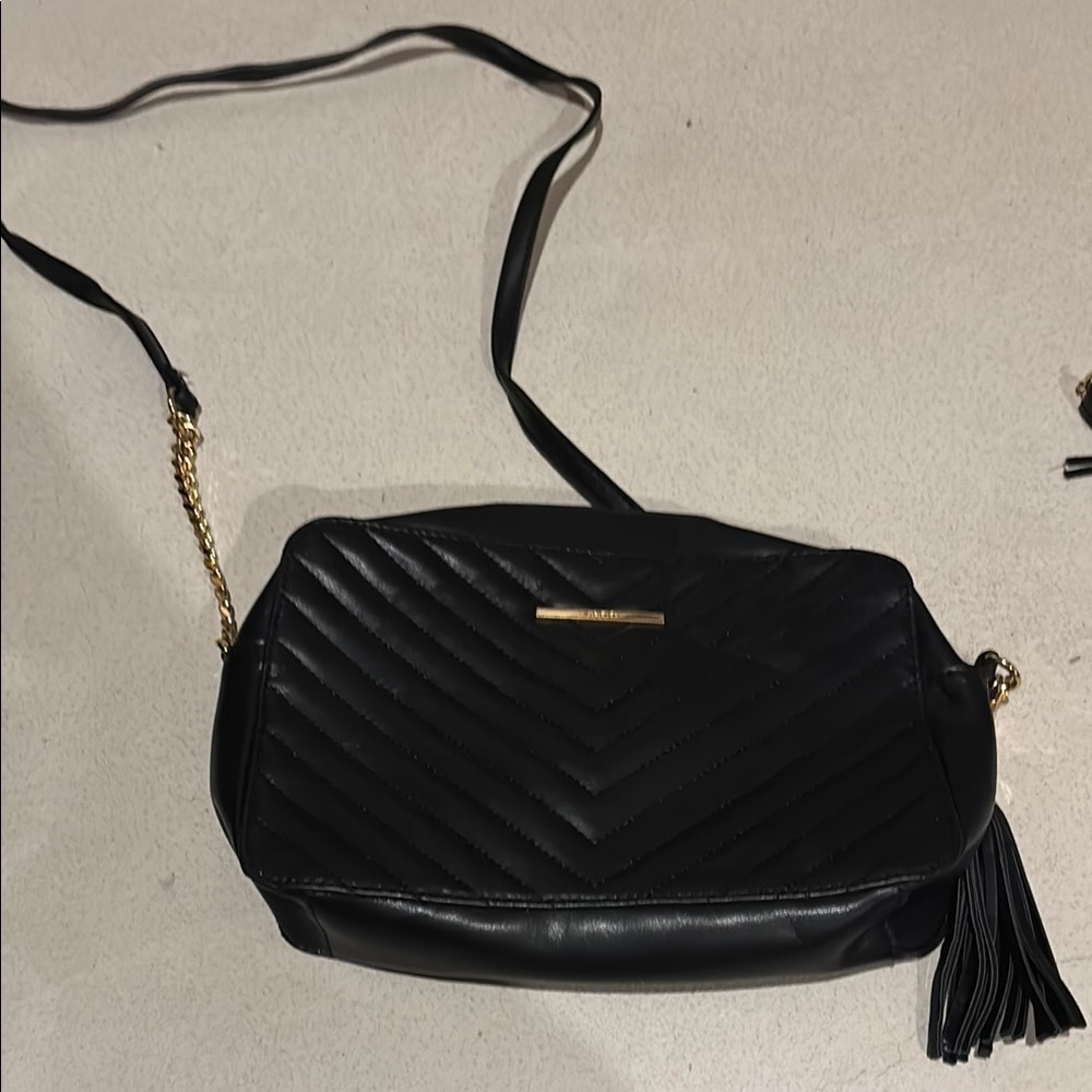 Aldo Black and Gold Quilted Crossbody Bag